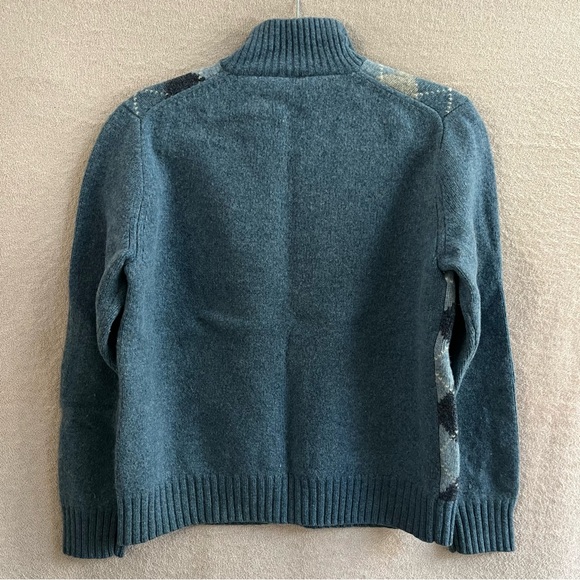 J. Crew 100% Lambs Wool Blue and Gray Argyle Plaid Quarter Zip Sweater Women’s M - Picture 6 of 11